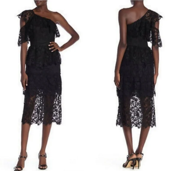 Joie Belisa black 1 shoulder lace cocktail dress $448 - Picture 3 of 12